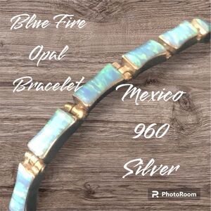 Beautiful Blue Fire Opal 960 silver bracelet.  Purchased in Mexico 7.5”